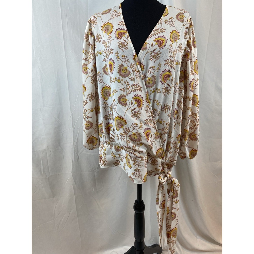 Women's Fall Floral‎ Side Tie Boho Blouse Top Size 1X